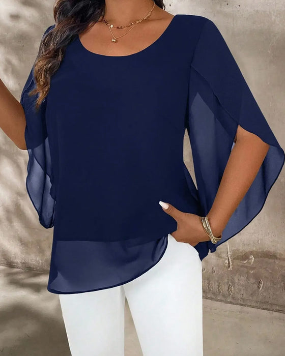Bluse Rundhalset Uregelmessig Solid