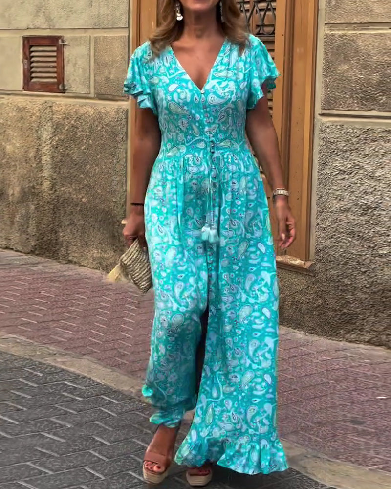 Kjole V-hals Rynket Snøring