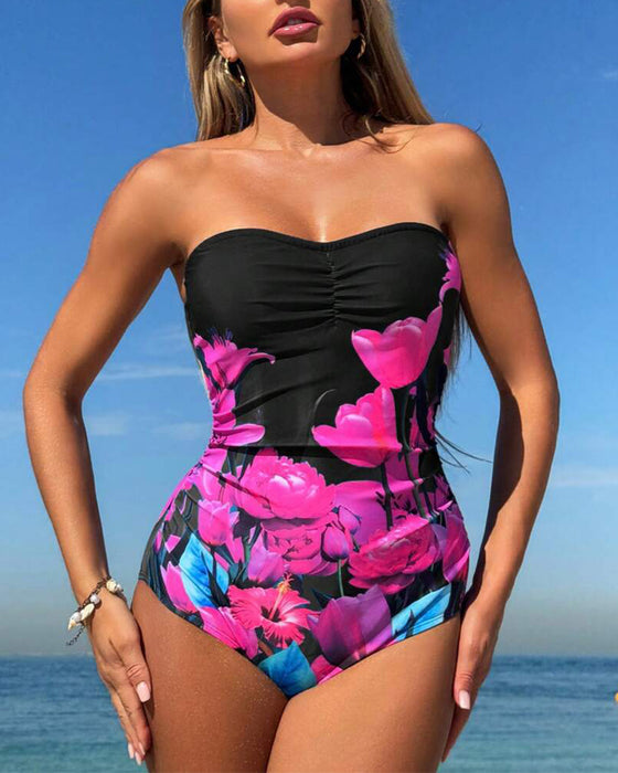 Badedrakt Bandeau Blomsterprint Én Del