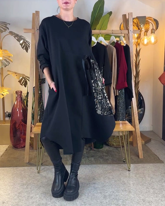 Kjole Langermet Løs Paljett