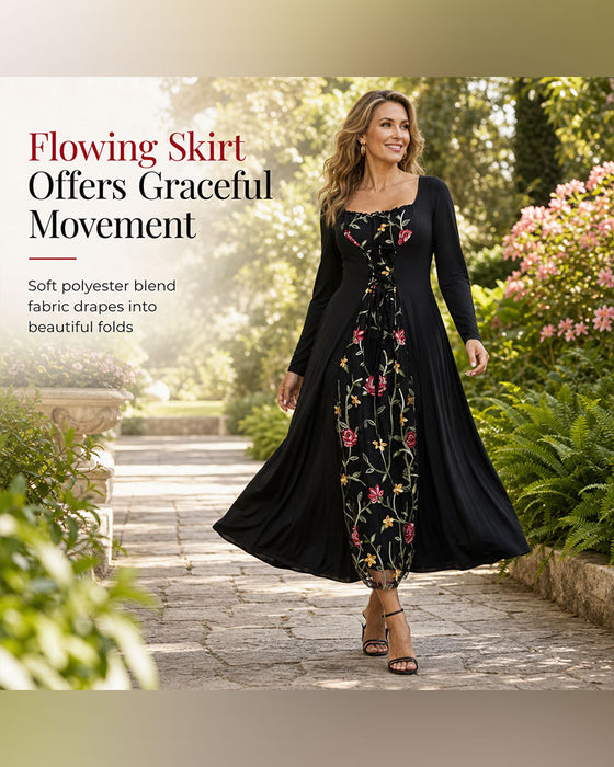 Kjole Firkantet Hals Rose Spliced Maxi