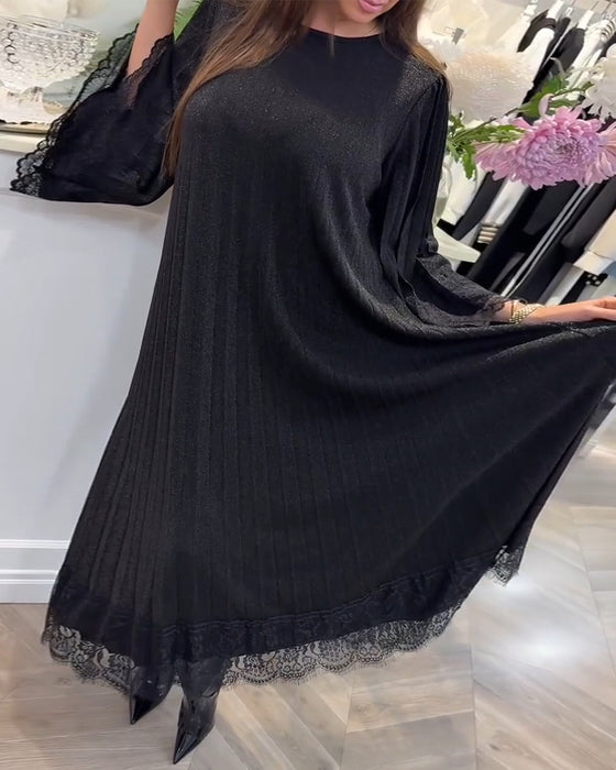 Kjole Rund Hals Løs Blonder Patchwork