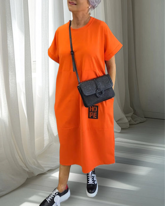 Kjole Kort Erme Uformell Rett Lomme