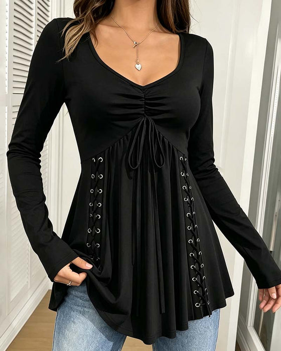Bluse V-Hals Snor Lang Erme