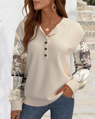 Genser Casual Med Floralt Trykk Og Patchwork