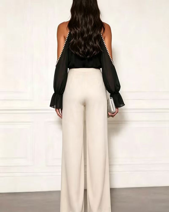 Bluse Turtleneck Off-Shoulder Ruffle