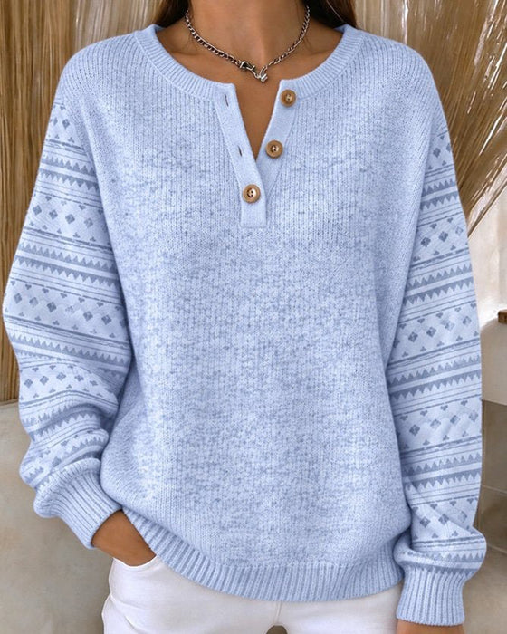 Sweatshirt Rund Hals Knappet Stripete Løs