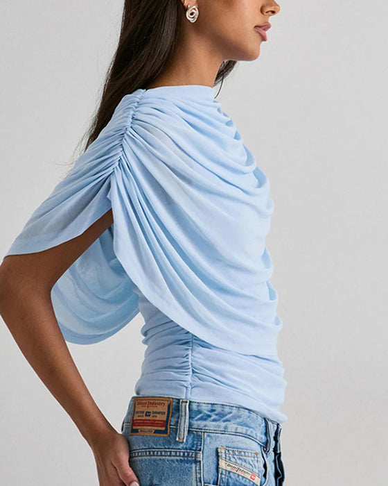 Bluse Mesh Skjerf Hals Drapert Slim Fit