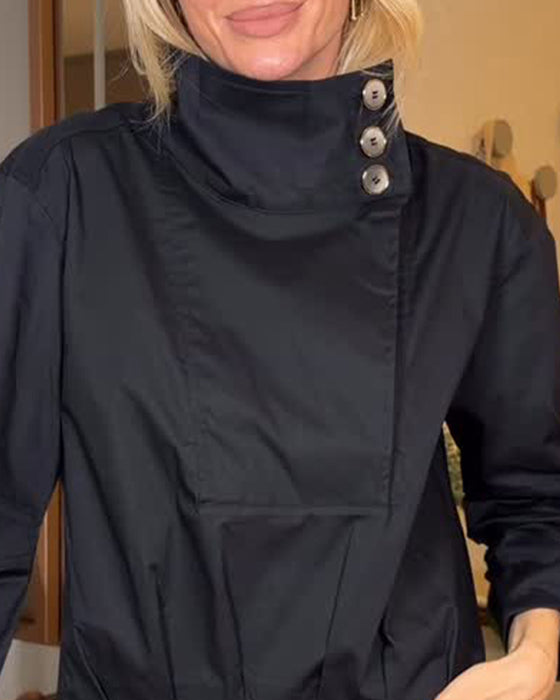 Bluse Asymmetrisk Ståkrage Diagonal Knapp