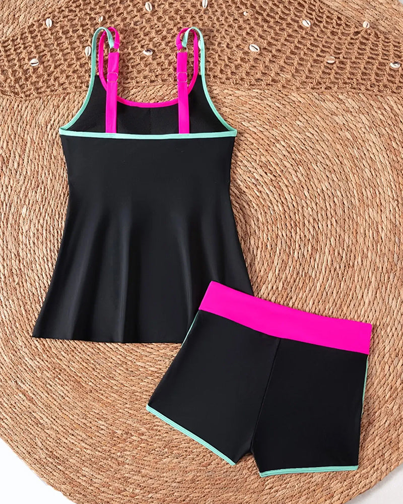 Tankini Fargekontrast U Hals Halter