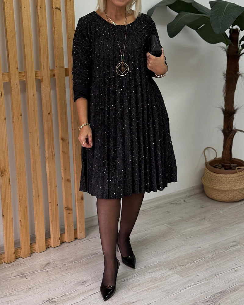 Kjole Rund Hals Glitrende Plissert Mote