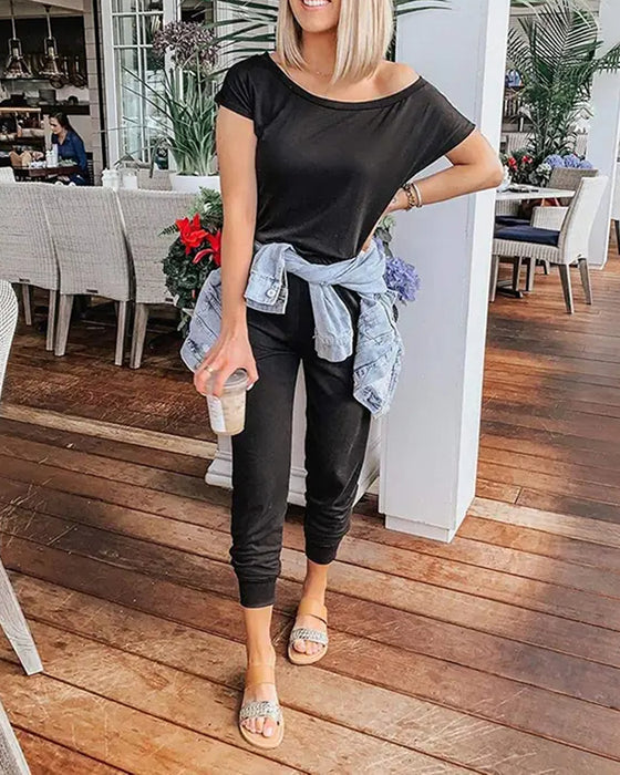 Jumpsuit Enskuldret Kortsermet