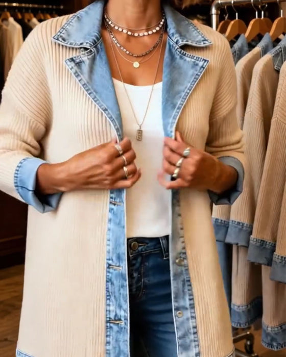 Frakk Jakkeslag Knapp Foran Denim Panel