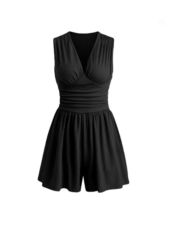 Jumpsuit Med V-Hals, Plissert Midje Og Snøring