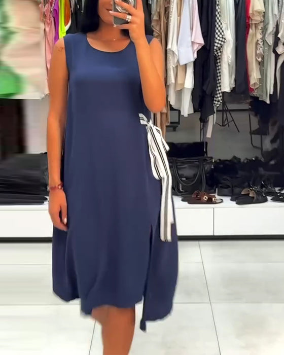 Kjole Asymmetrisk Ensfarget Splitt Ermeløs