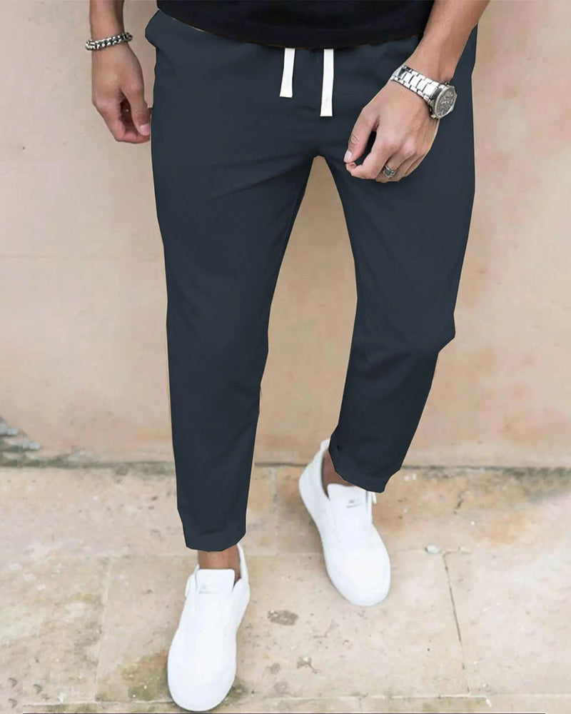 Herrer Bukse Ensfarget Snøre Slim Fit Croppet