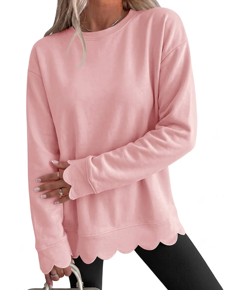 Sweatshirt Scallop Trim Avslappnet