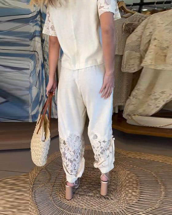 Pants Solid Farge Blonder Patchwork Rynket Lang