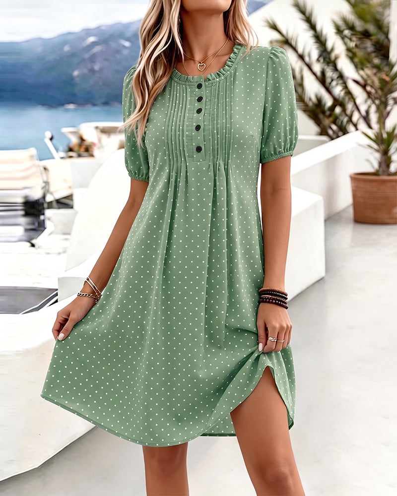 Kjole Rundhalset Polka Dot Ruffle