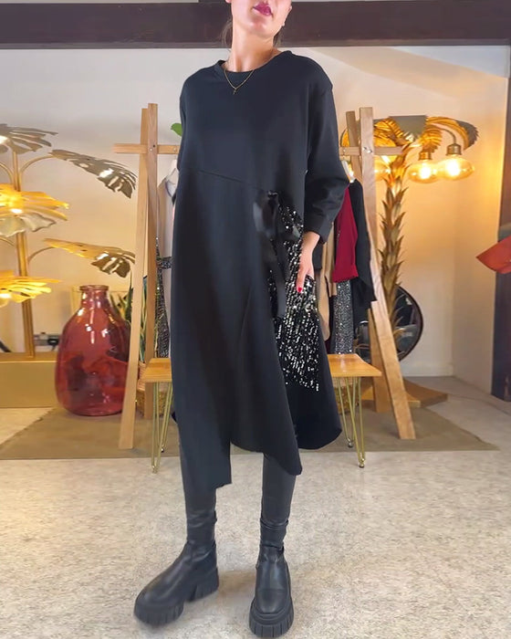 Kjole Langermet Løs Paljett