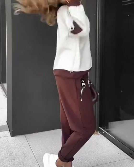 Fargeblokk Genser Og Joggebukse Sett