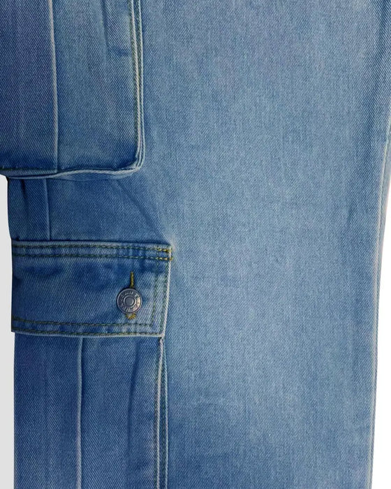 Jeans Herre Løs Solid Klaff Lomme Cargo Denim