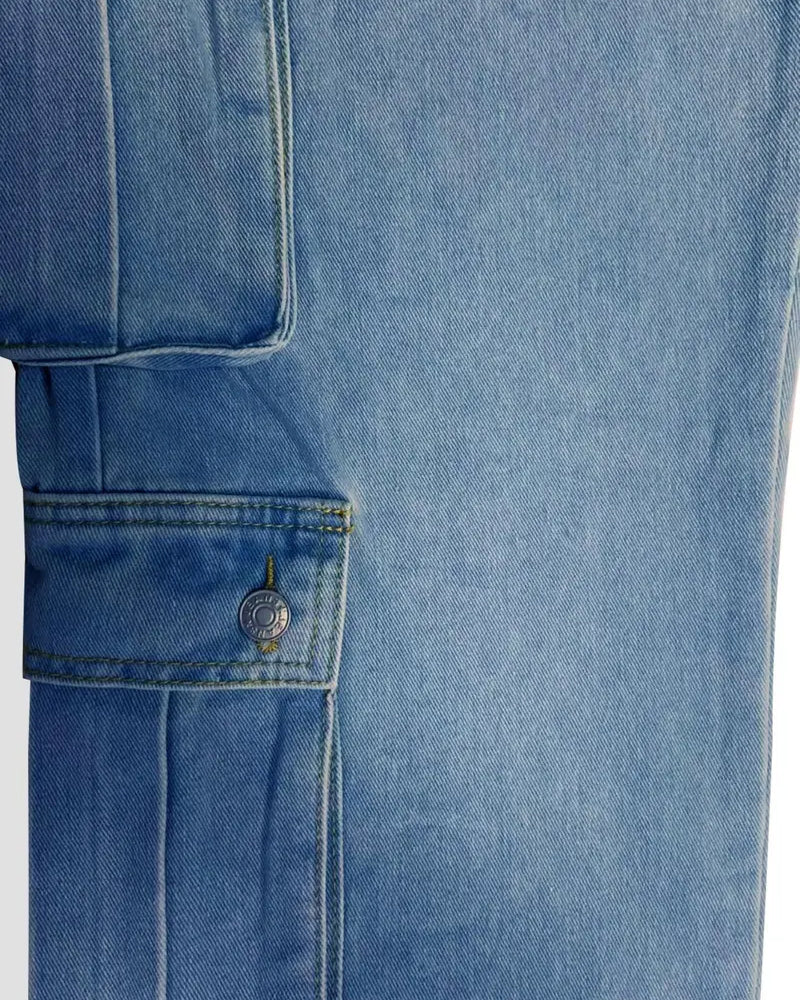 Jeans Herre Løs Solid Klaff Lomme Cargo Denim