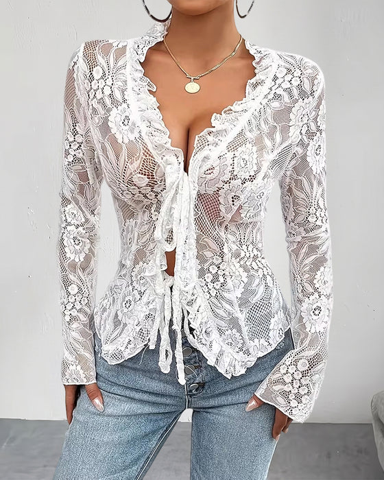 Bluse V-Hals Knyte Blonde