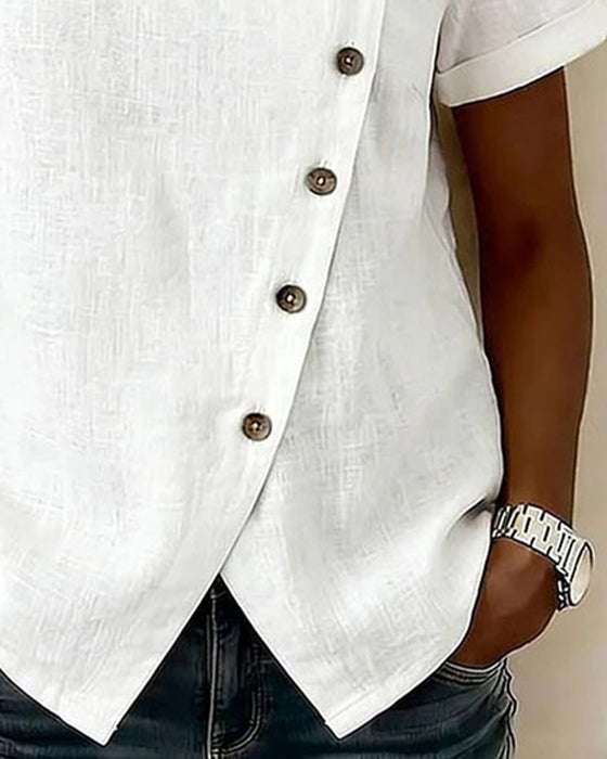 Bluse Asymmetrisk Diagonal Knapp Designer