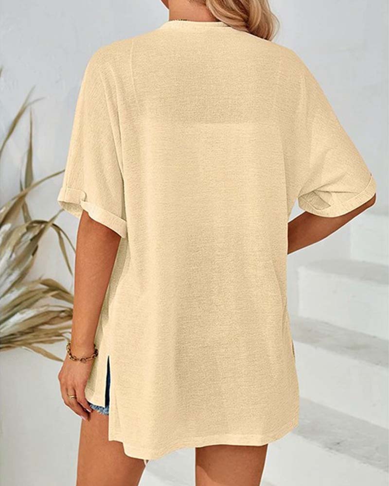 Jakke Kortsermet Avslappnet Ensfarget