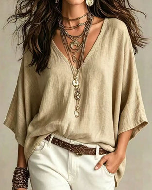 Blouse V-Hals Trekvart Erme Løs
