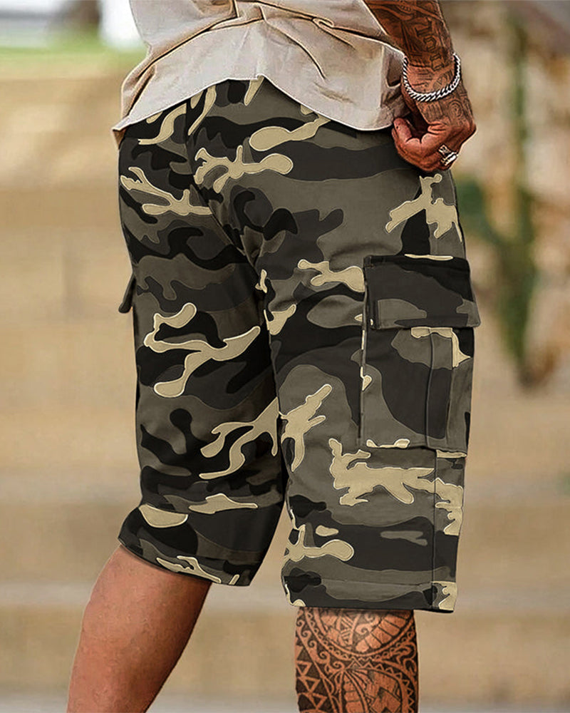 Herre Kamuflasje Cargo Shorts Multi-Lomme Justerbar Midje Pustende Stoff