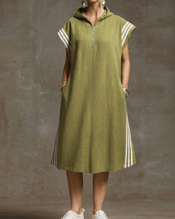 Kjole Med Hette Fargeblokkert Casual