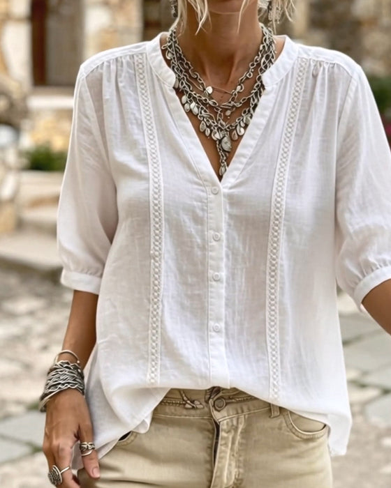 Ensfarget Bluse Halvarmet