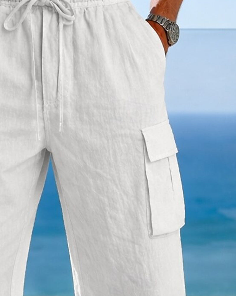 Herrer Bukse Snøre Ensfarget Bredt Ben