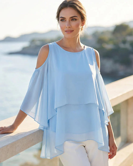 Bluse Rundhalset Bar Skulder Asymmetrisk