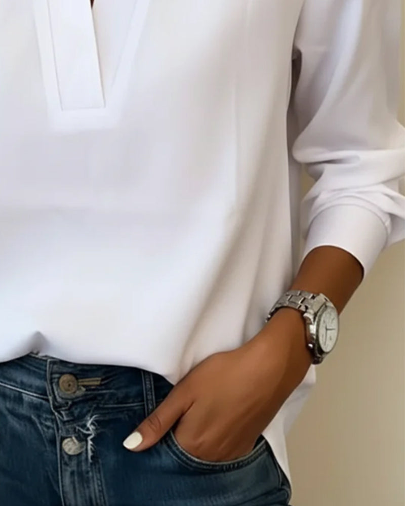 Topp I 100% Bomull Med V-Hals Og Trekvart Erme