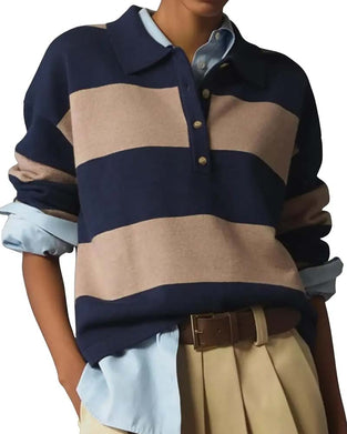 Pullover Med Bred Stripet Knappet Krave
