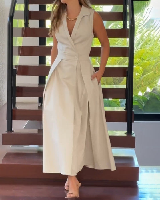 Elegant ensfarget kjole uten ermeslag