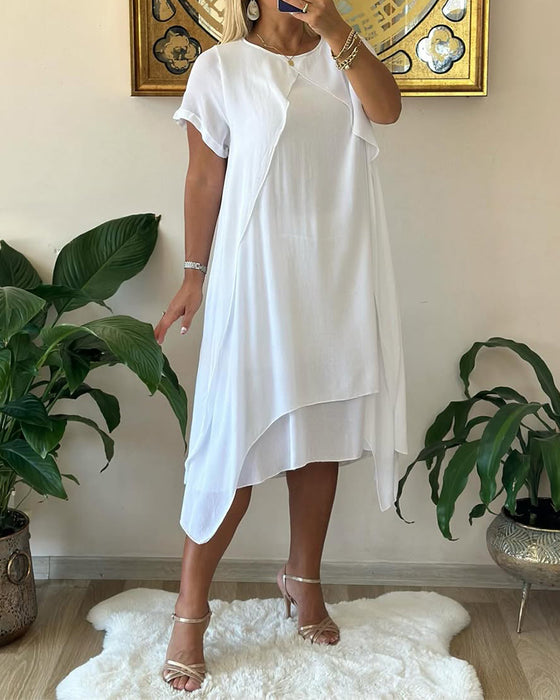 Kjole Falsk To-delt Dobbeltlagd Løs Kortermet