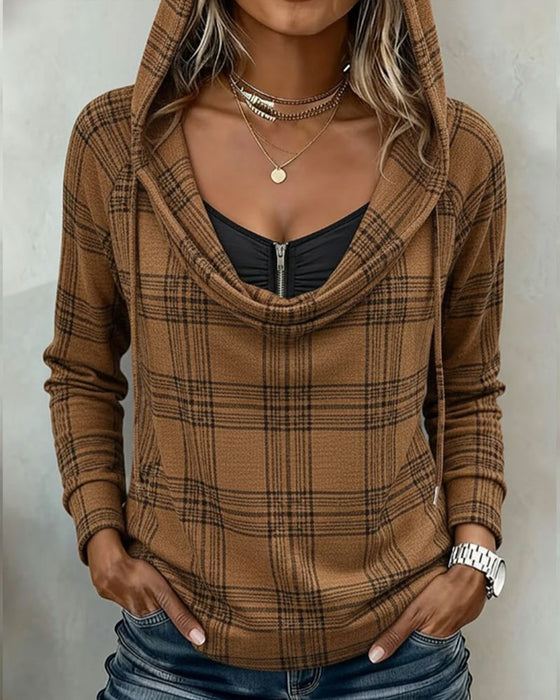 Topp Rutet Mock Layered Turtleneck Hoodie