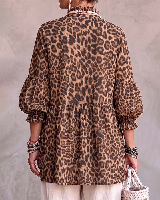 Topp Leopard Trykk Rynke Trim Knapp