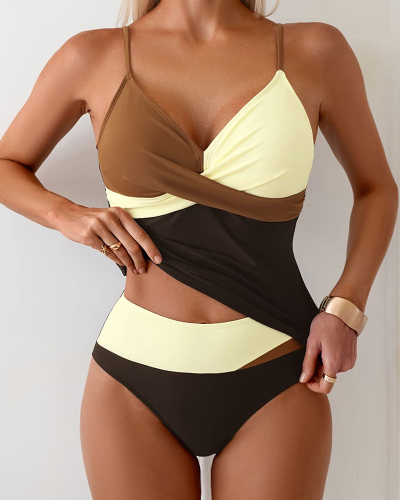 Tankini Høy Midje Fargeblokk