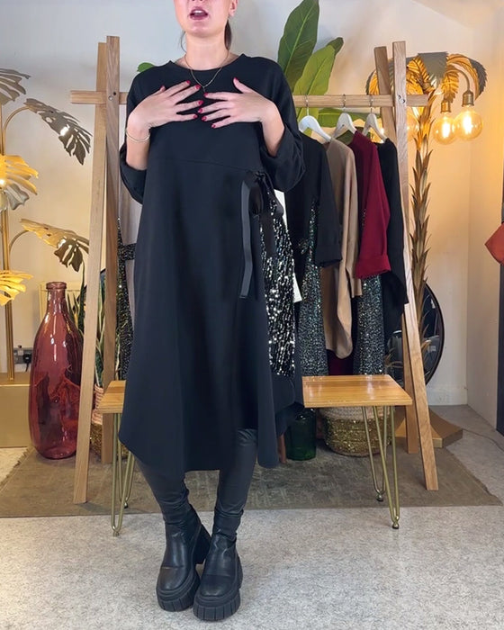 Kjole Langermet Løs Paljett