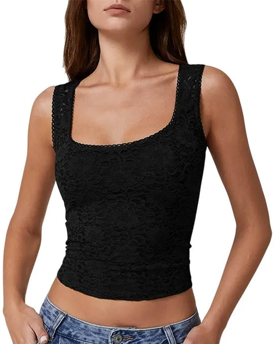 Tank Top Blondekant Firkantet Hals Ermeløs