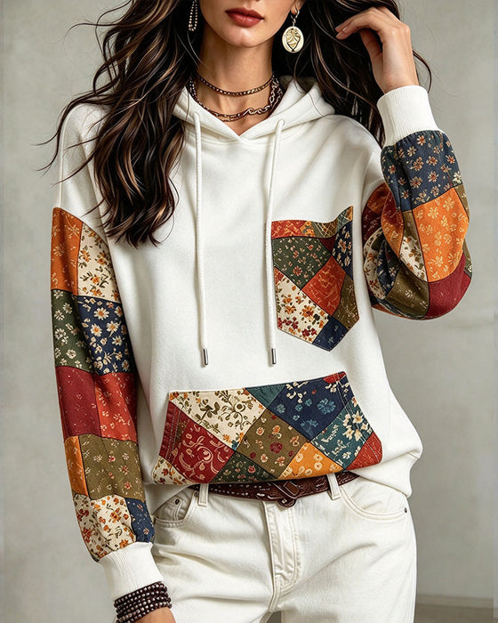 Hoodie Patchwork Trykk Hetter