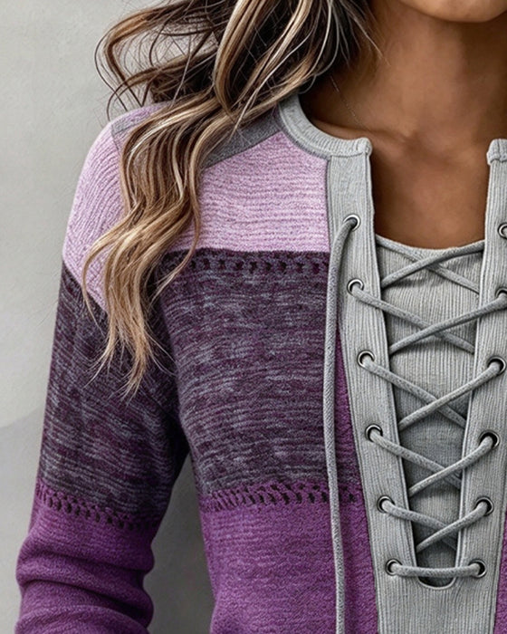 Sweatshirt Knyte Stripet Fargeblokk Figursydd