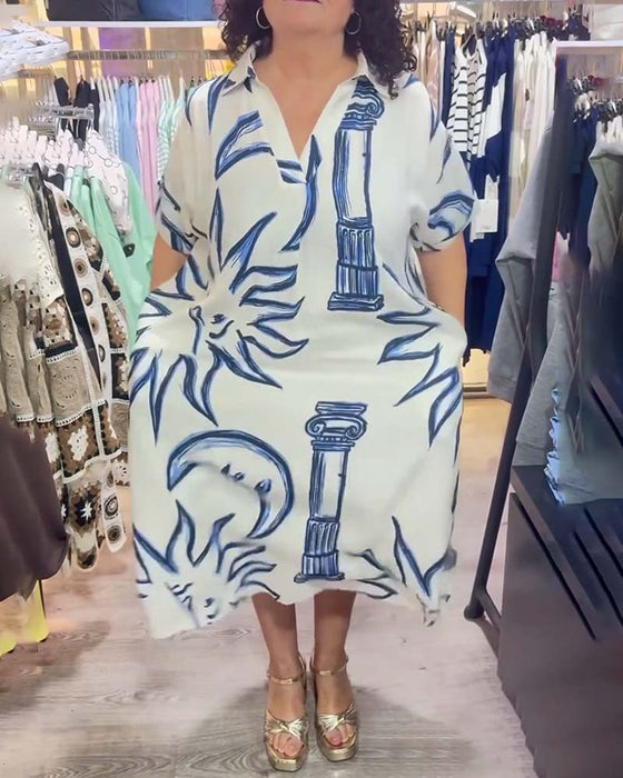 Kjole Jakkeslag Trykt Løs Uformell