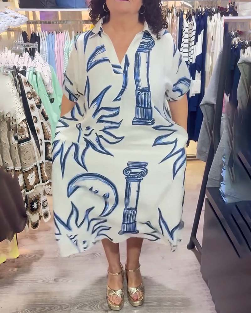 Kjole Jakkeslag Trykt Løs Uformell