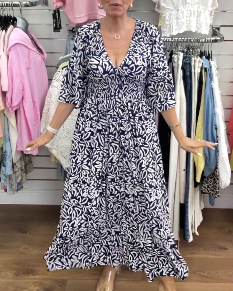 Kjole Abstrakt Trykk V-hals